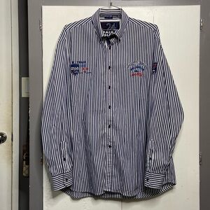 Paul and Shark Yachting Shirt Mens 46 Blue Embroidered Patched Cotton L/S Button